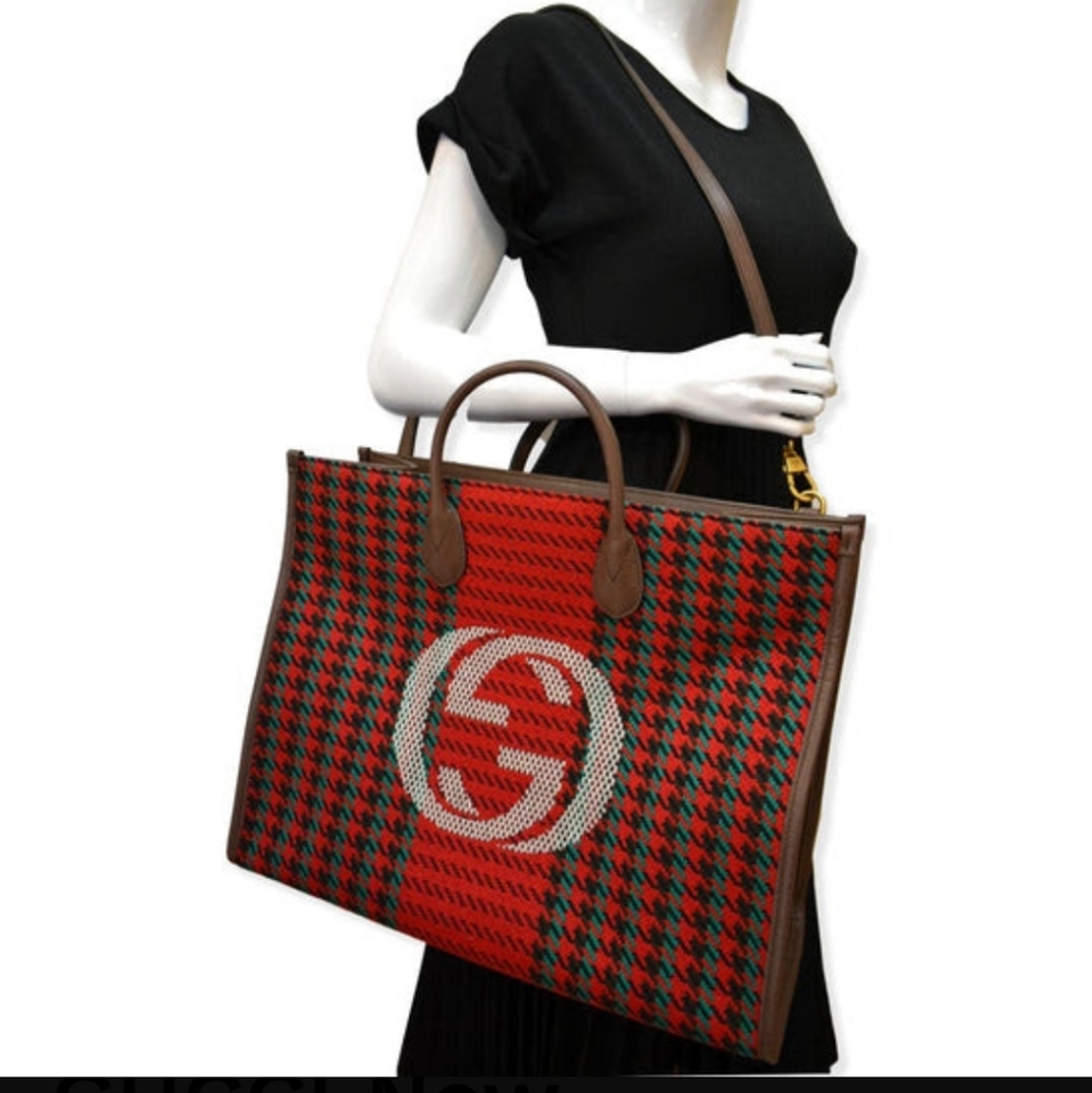 Gucci Red and Brown Checkered Tote